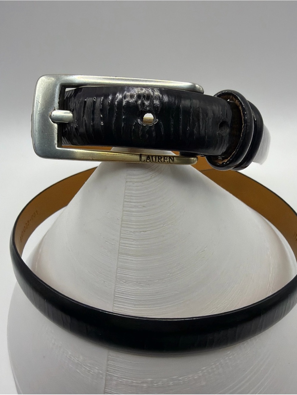 Lauren Ralph Lauren Black Leather Belt with Gold Accent